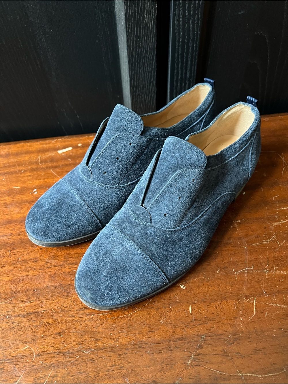 Suede blue leather loafers slip ons
